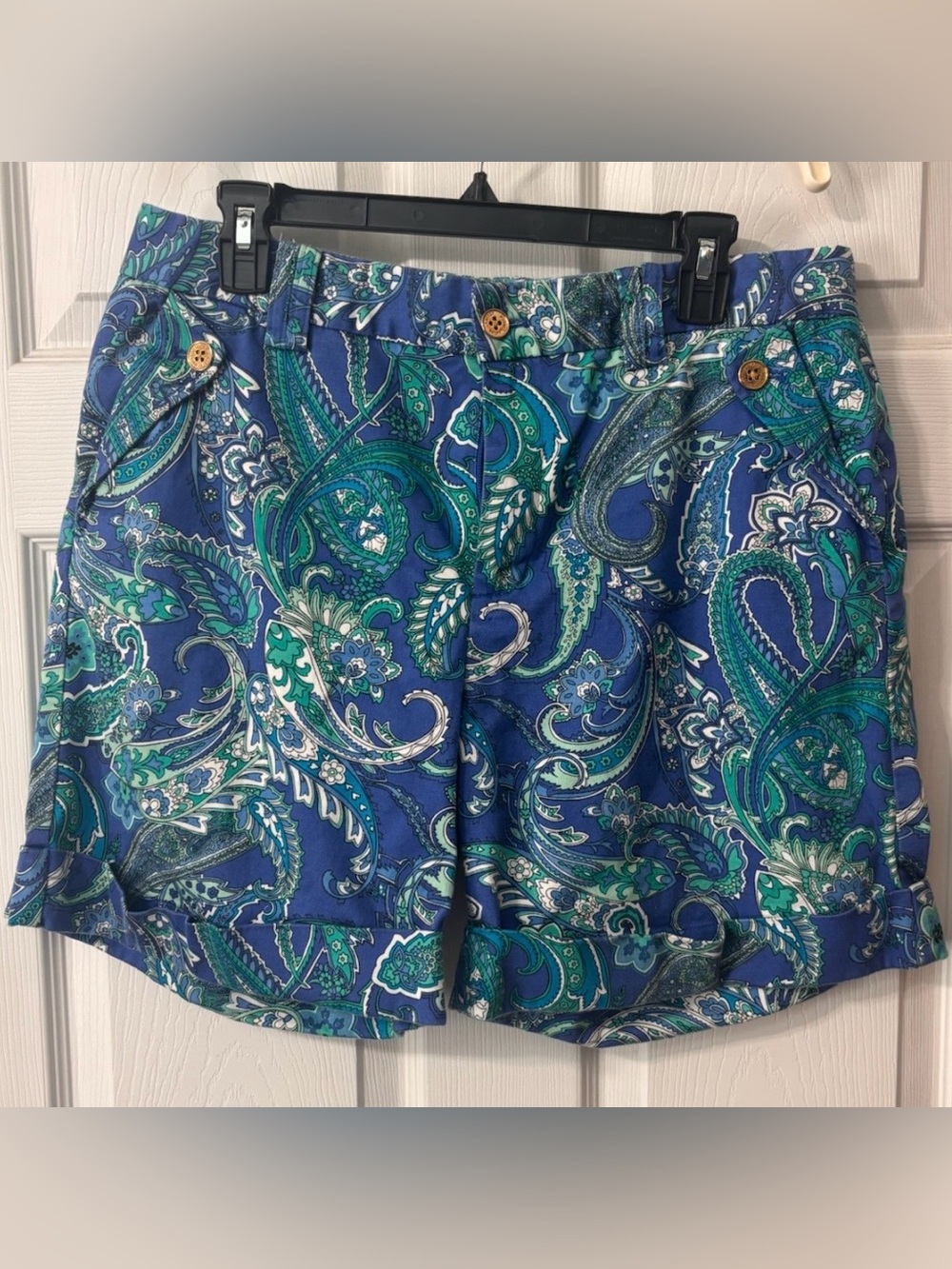 Ralph Lauren Women's Shorts Size 12 Blue Paisley Print Pockets Cotton Preppy